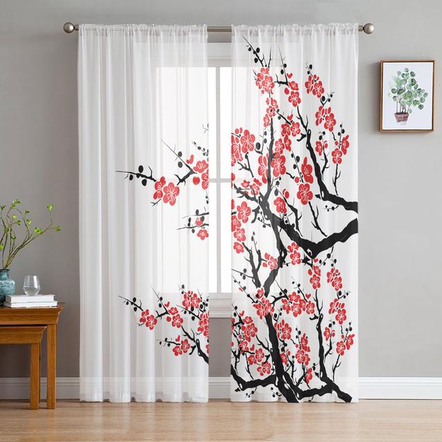 

Розовые цветы вишни белые прозрачные шторы для гостиной тюль занавеска для спальни кухонное окно вуаль шторы 135W x 114H(cm)