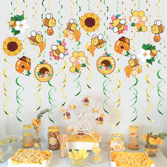 48 Pcs Bumble Bee Hanging Swirl Decoration Bee Themed Party Foil Ceiling Streamers for Baby Shower Birthday Party Decoration
