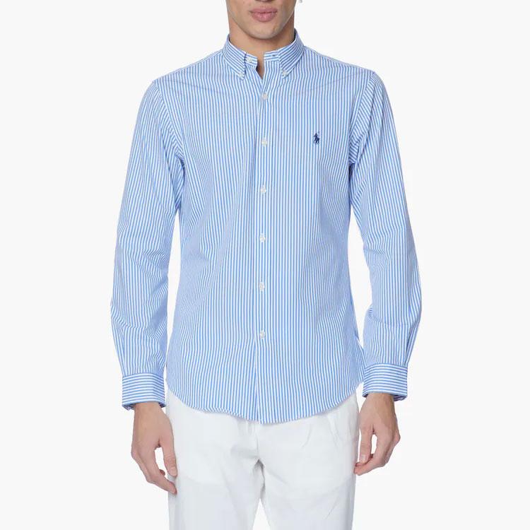 Polo Ralph Lauren Logo Embroidered Striped Print Polo Shirt Men Shirts Blue 710859881-001