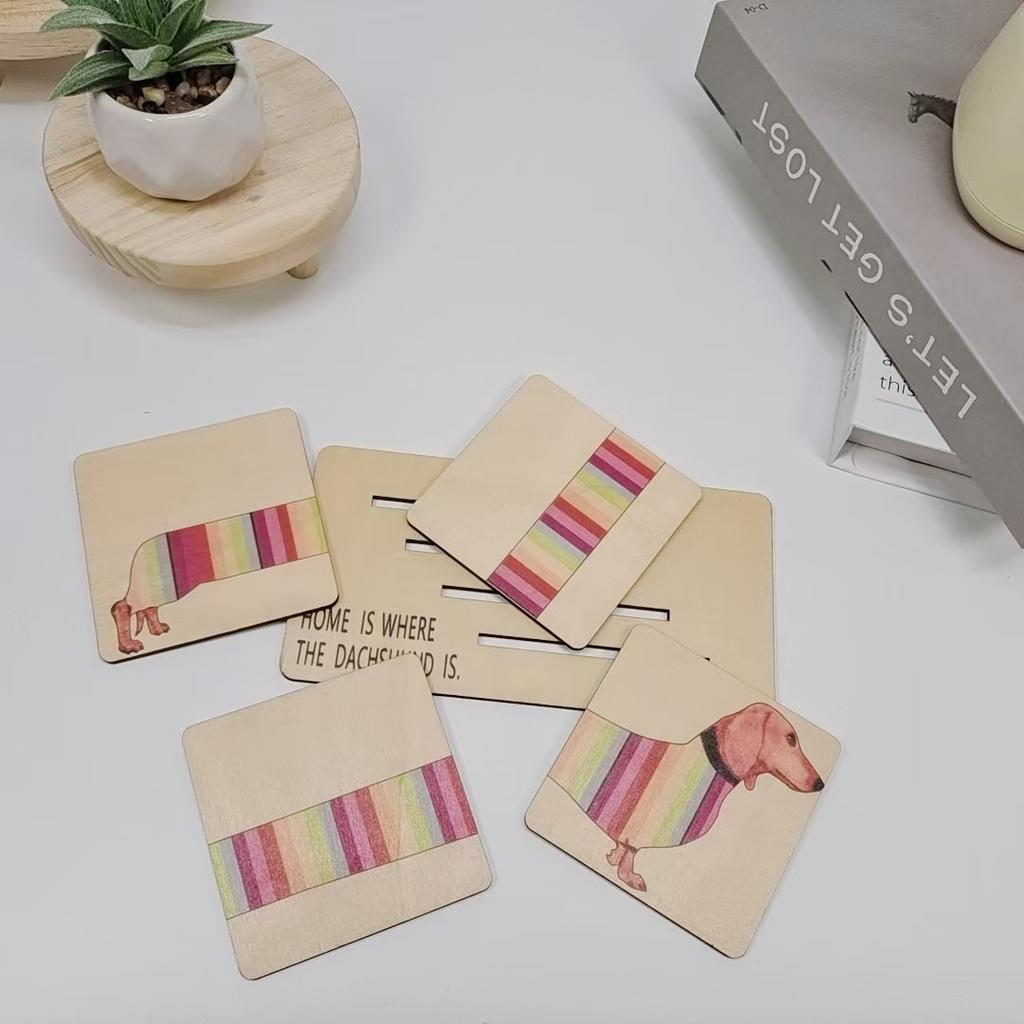 Kreative Dackel Regenbogen Holz Untersetzer Getränkeuntersetzer für Heimdeko