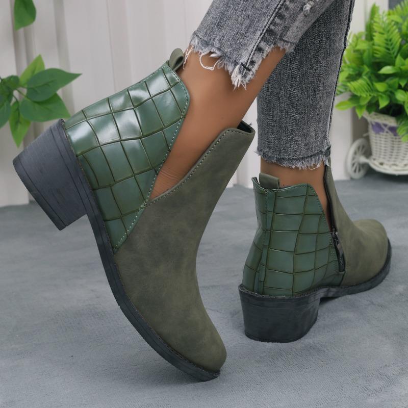 2026 New Women Women'S Fashionable and Casual Low Cut Pointed Toe Chunky Heel Zipper Short Ankle Women Boots Casual