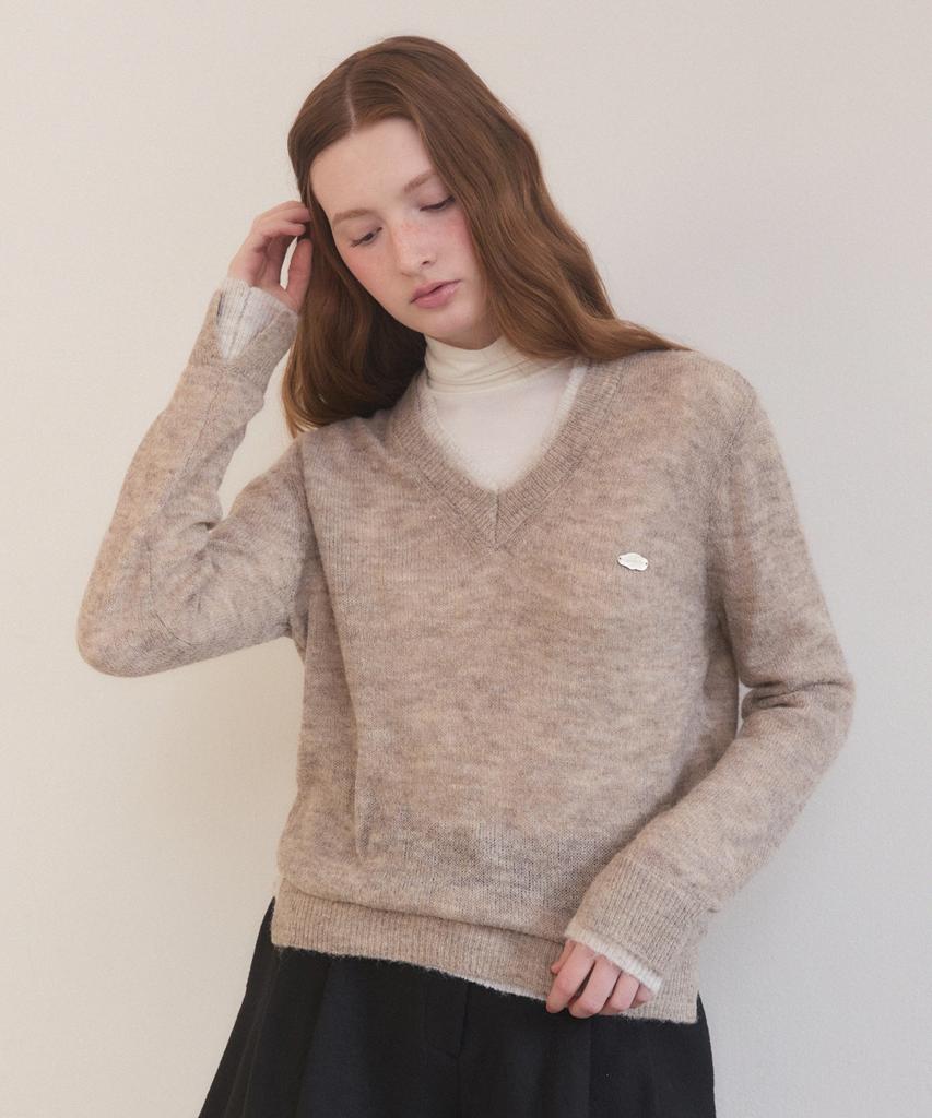 ADAUL Hairy Layered Soft V Neck Knit - Moca