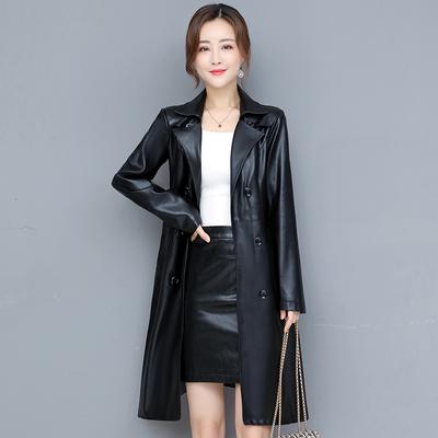 Autumn and Winter New Cotton Leather Coat Women's Mid Length Fashion Imitation Sheepskin Windbreaker Large Motorcycle PU Leather Coat