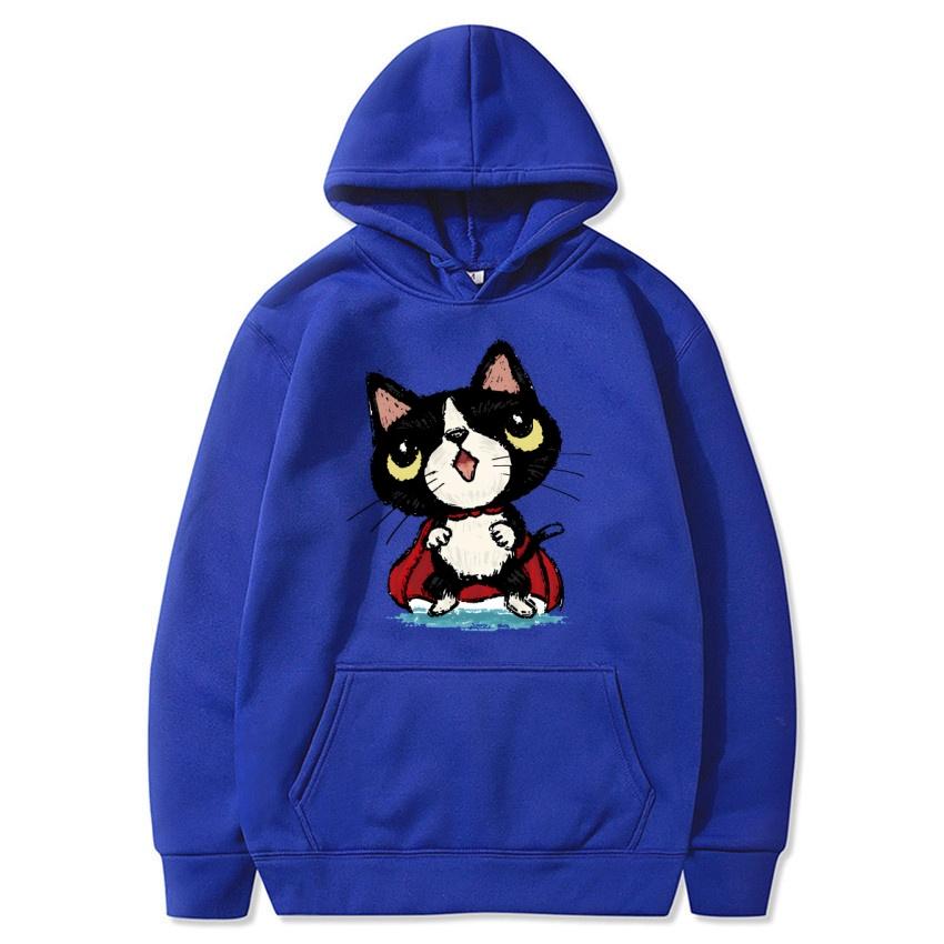 Autumn and winter cat cartoon printed hoodie classic style college style men's and women's pullovers daily fashion warm hoodie