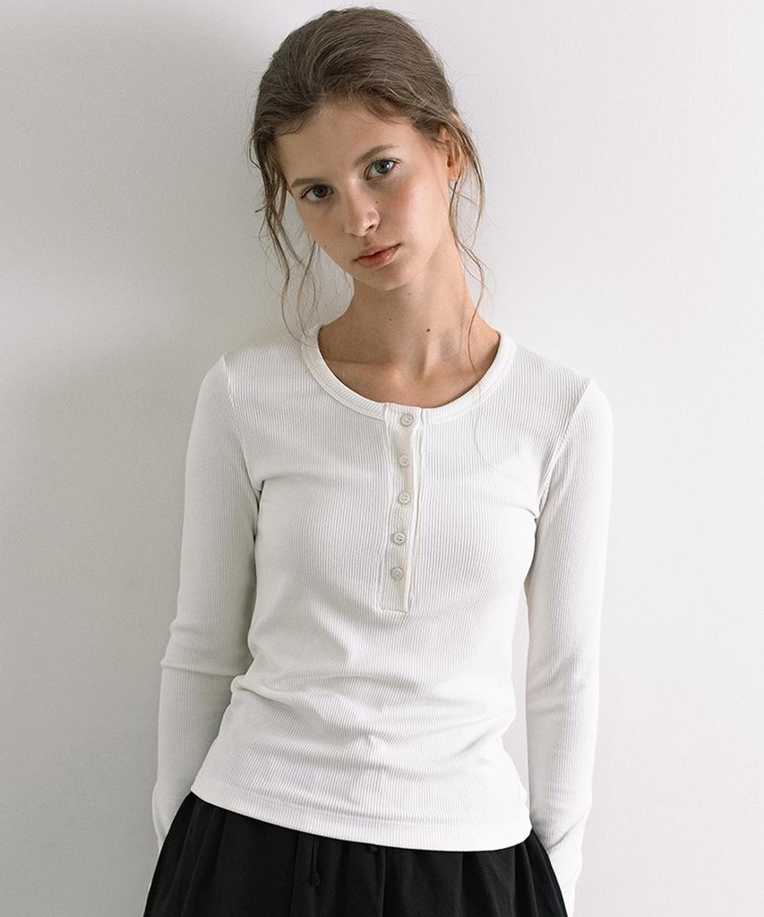 LAMINEZ Henry Long Sleeve T-Shirt - Ivory