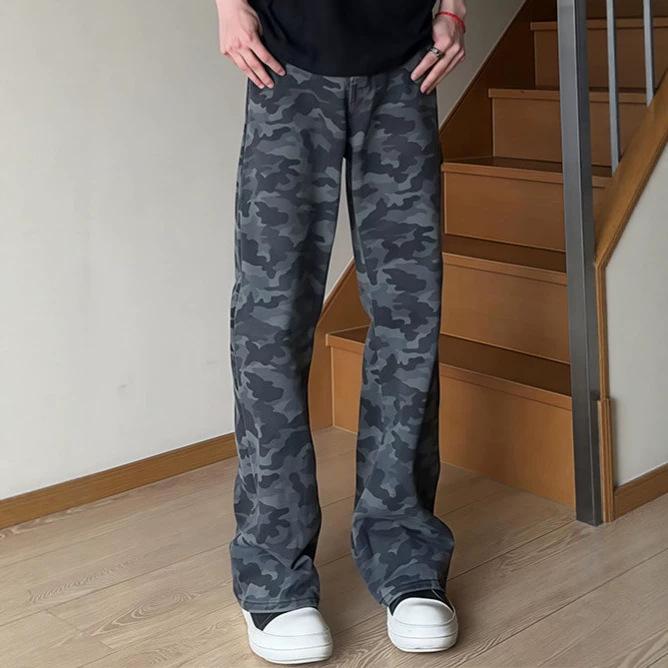 Autumn American High Street Logging Camouflage Jeans Men's Slim-fitting and Thin Tooling Pants Straight-leg Micro-pull Pants