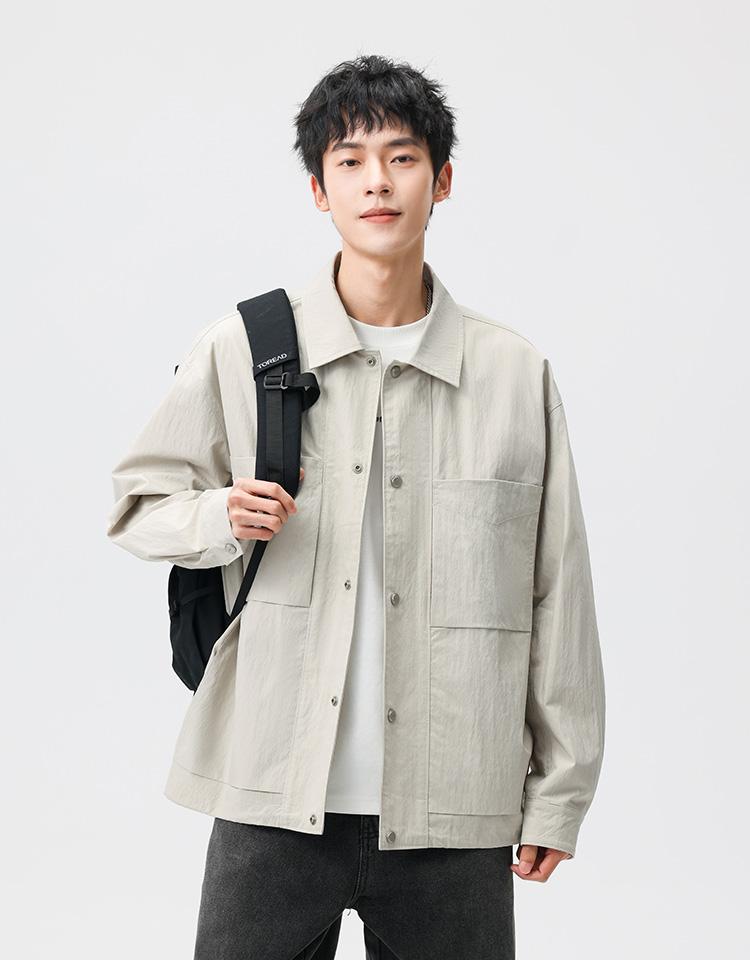 Workwear Style Shirt Jacket for Men, Spring and Autumn Loose Casual Jacket