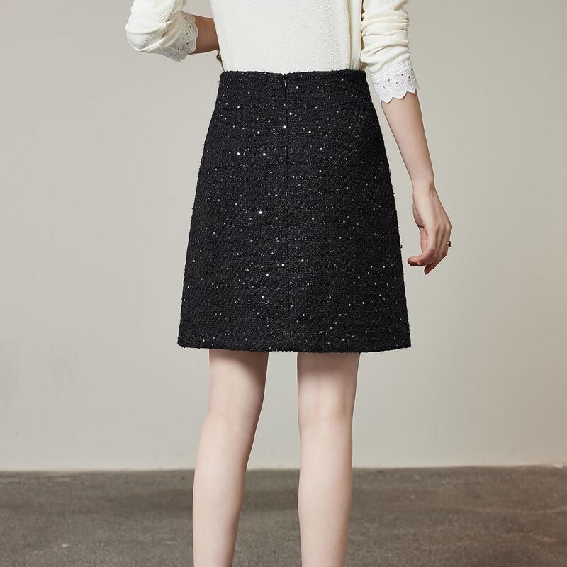 Schwarzer Damen-Midi-Rock mit hohem Bund in A-Linie