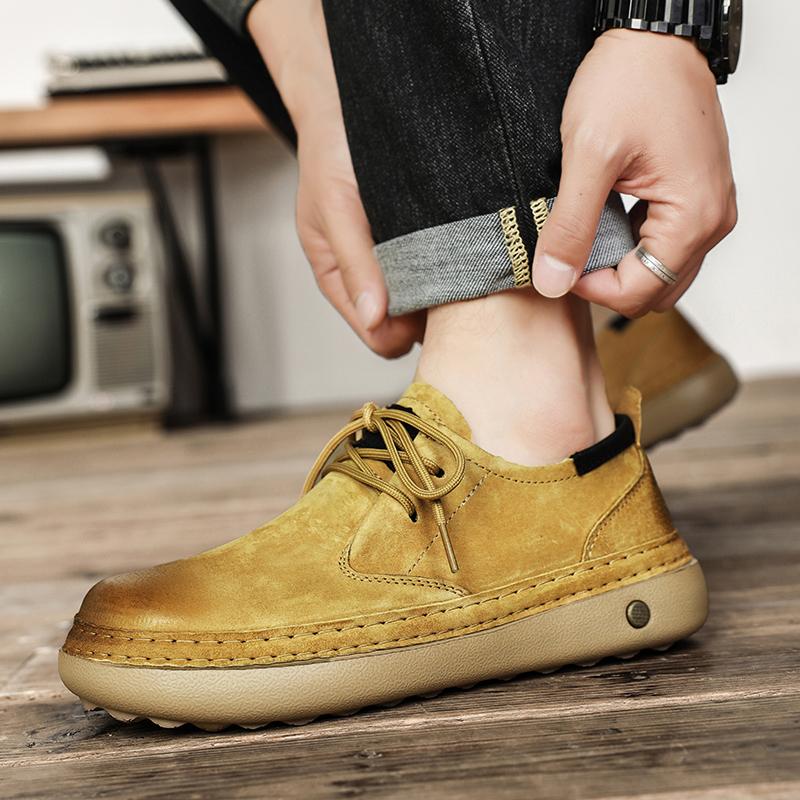 Retro Low-Top Schuhe Herrenschuhe Stil Leder Herbst Neu Lässige Lederschuhe Herren Weiches Leder Weiche Sohlen Herren Schuhe mit großem Zeh