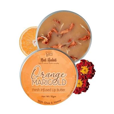 Bálsamo labial de caléndula y naranja de Nat Habit: manteca labial fresca con infusión de ghee desi y miel cruda para la pigmentación de los labios (10 g)