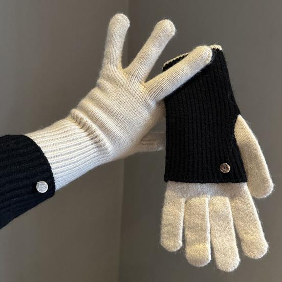 Yousheng Folding Knitted Gloves Dual Lengths Warm Touch Screen Gloves Color-Block Stretchy Wrist Gloves Long Gloves for Women Men Texting Daily