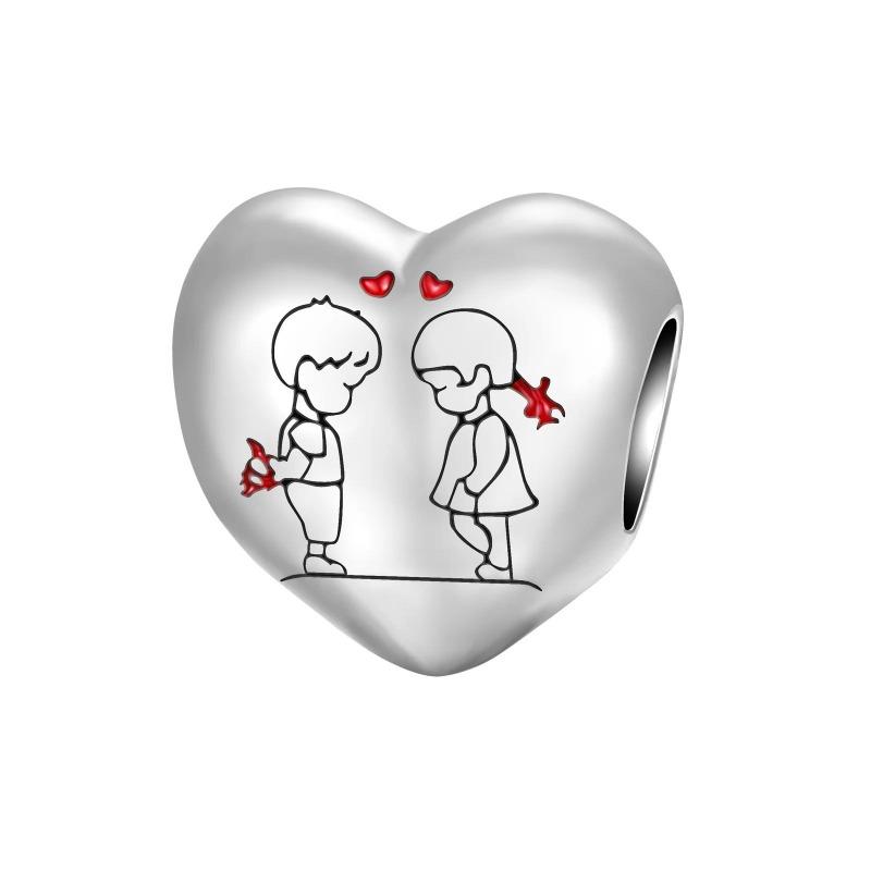 New Heart-Shaped Charms Copper Flower Forever Love Beads Fit Original Bracelets Necklace For Women Diy Jewelry Gift