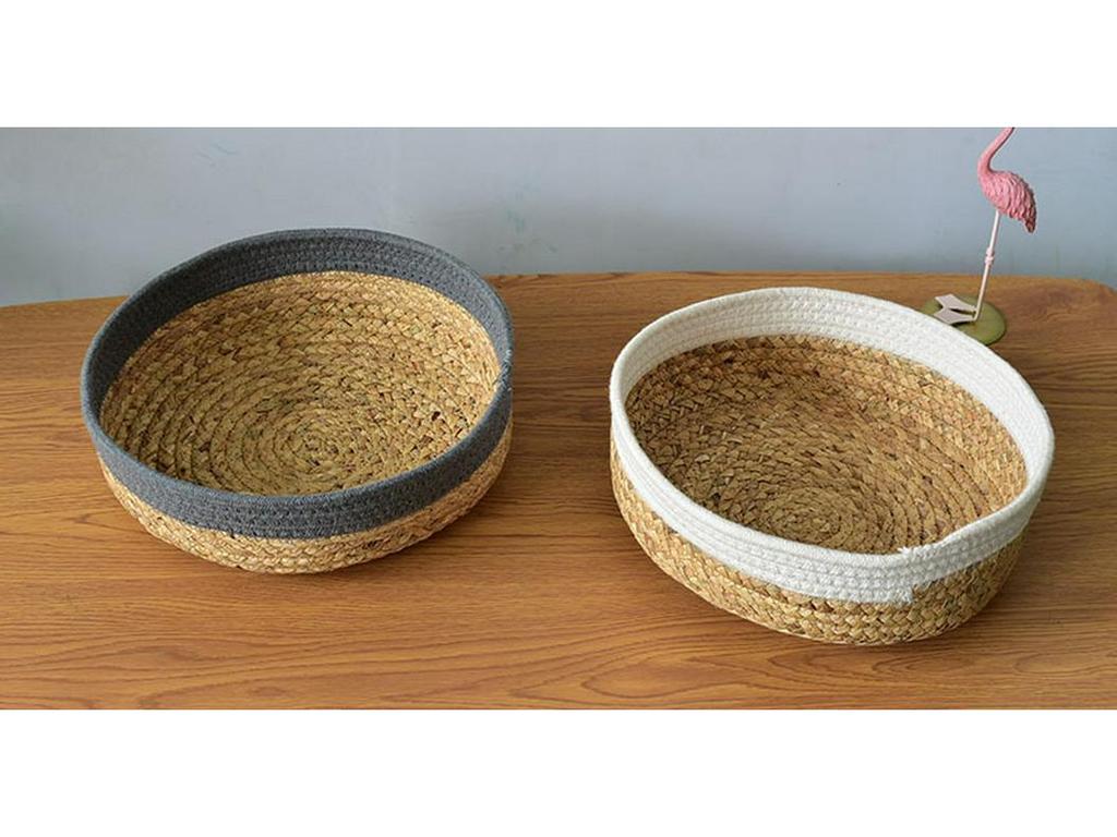 Round Woven Water Hyacinth Basket - Home Snack and Sundries Organizer