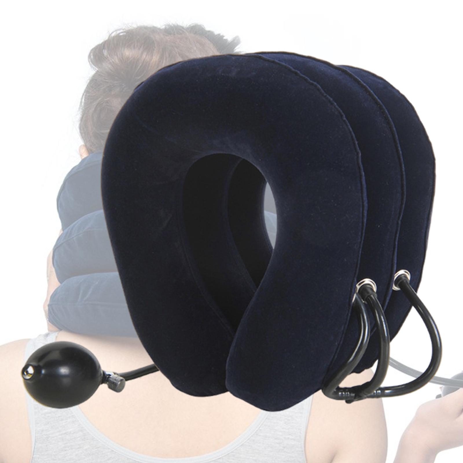 Cervical Neck Traction Device Inflatable Neck Stretcher Posture Correction Stretcher Adjustable for Home Pillow Shoulder Women темно-синий