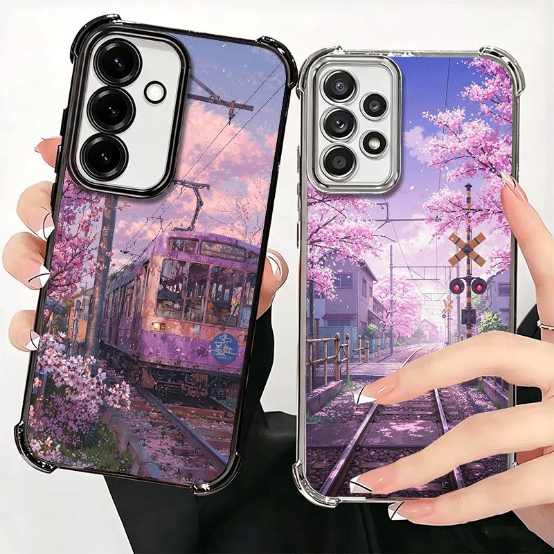 Retro Japanese Sakura Train Soft Phone Case For Samsung A17 A27 A07 A37 A57 A16 A56 A15 A55 A14 A54 A13 A53 A26 A36 A25 A35 A24