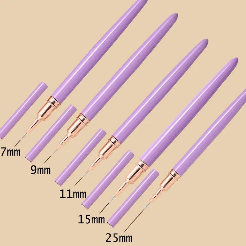 7/9/11/15/25MM Sada štětců na tužku na nehty Rukojeť štětec na kreslení štětců na kreslení čar Proužky Malování květinovým perem Manikúra na nehty