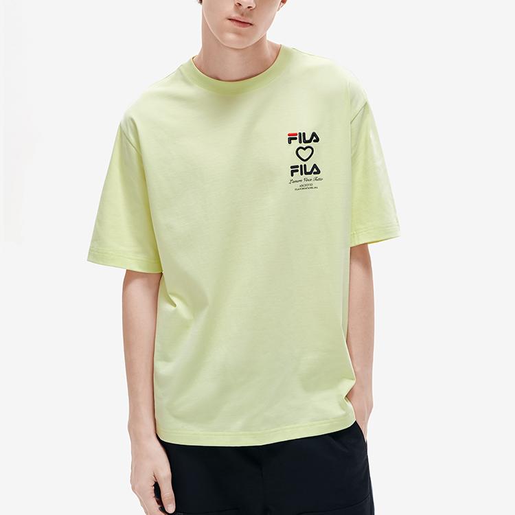 FILA Heart Letter Logo Round Neck Short Sleeve T-Shirt Men Tops Yellow F11M219109FYE