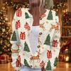 Damen Weihnachtsdruck Langarm Strickjacke, Knopfleiste Feiertagspullover