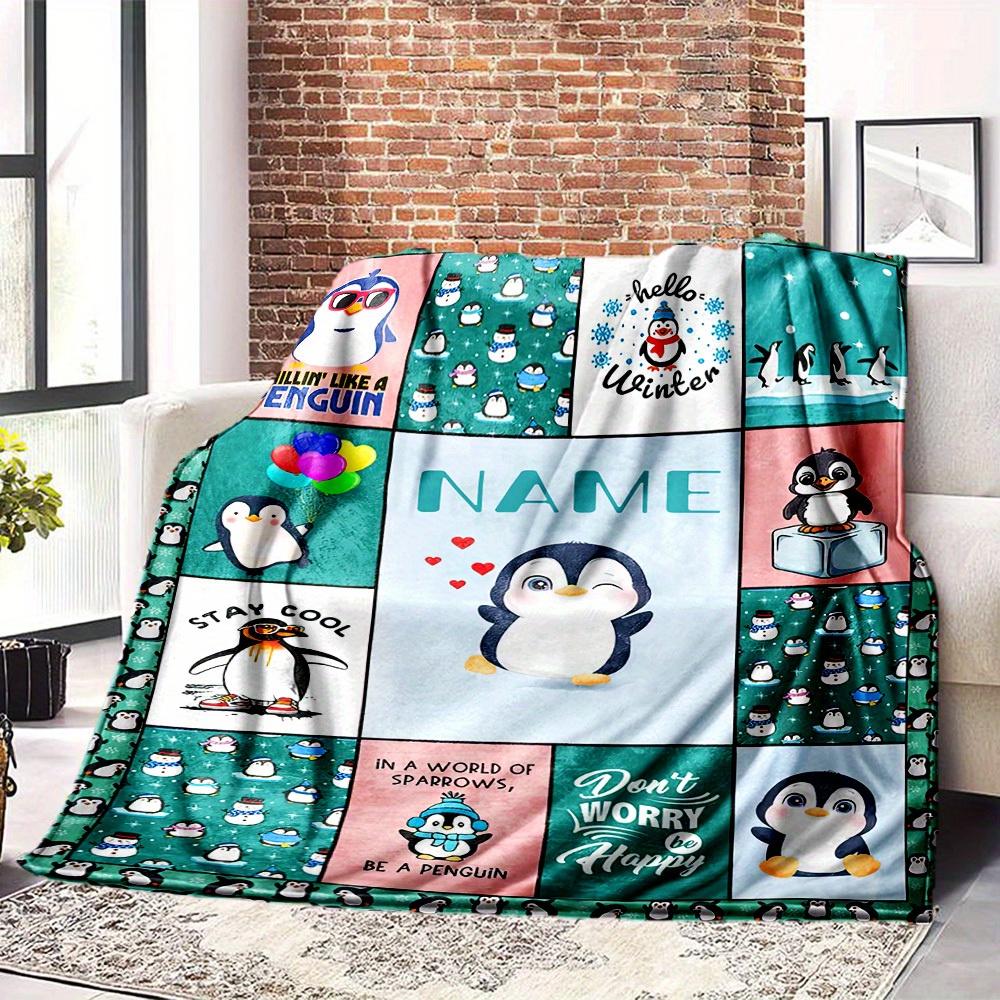 Winter Penguin Theme Home Customize Your Name Blankets Cozy Soft Lightweight Multipurpose Blanket For Picnics Sofas Offices Beds Living Rooms Suitable
