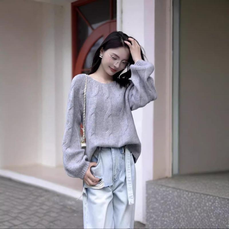 Seamless full-formed 0 all-wool knitted sweater women's autumn new loose lazy fan sweater women's coat top