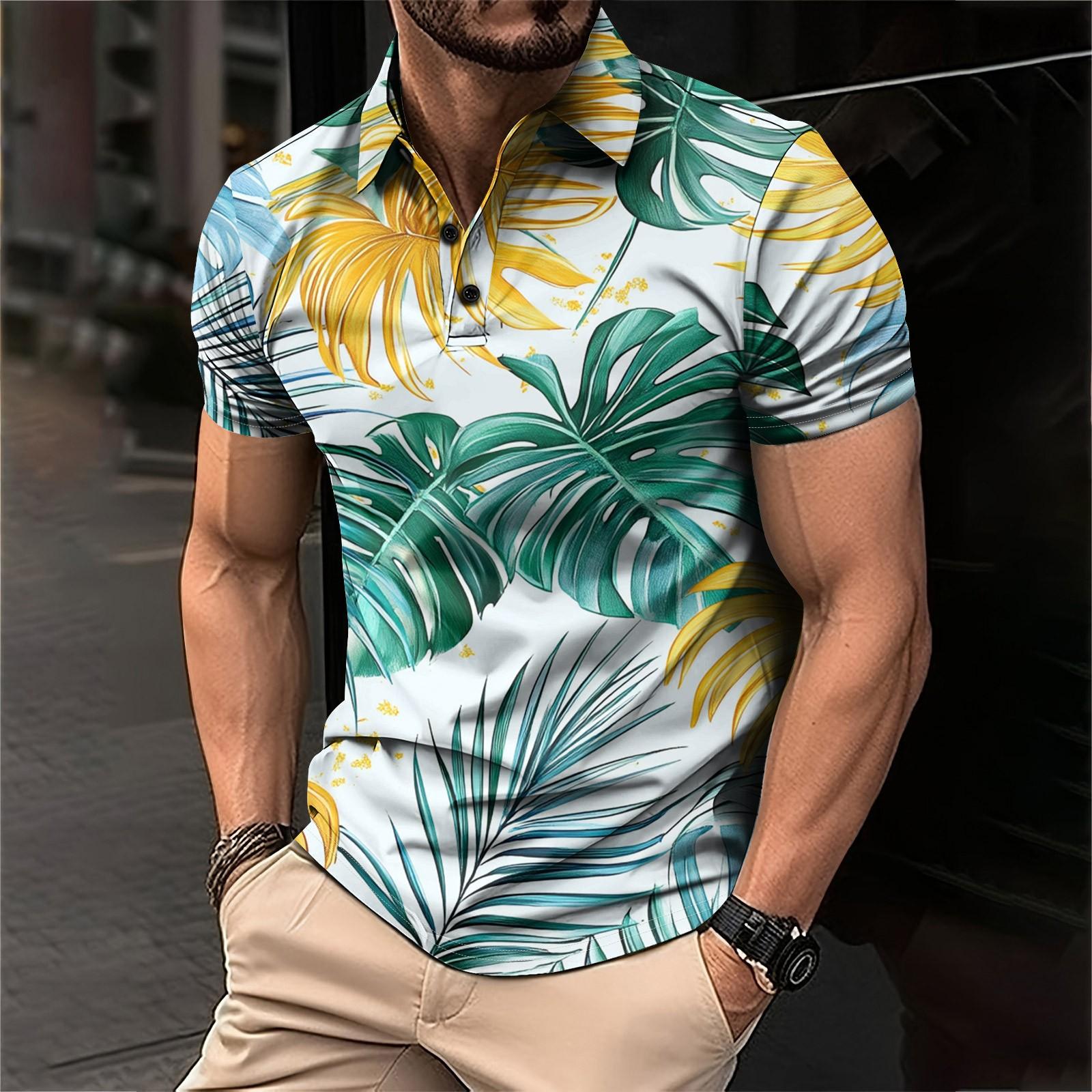 

Мужская рубашка для гольфа с гавайским принтом, повседневная спортивная, с V-образным вырезом и коротким рукавом M