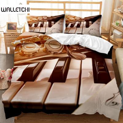 Copripiumino King Queen Tasti di Pianoforte Set Biancheria da Letto 3D Cartone Animato Note Musicali per Bambini Adolescenti Adulti Moda Musica Poliestere Copripiumino