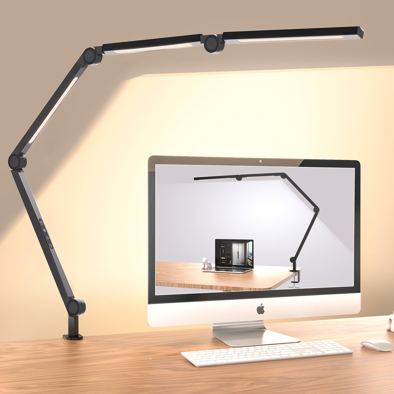 

AIBOO Desk Lamp, LED Light, Clamp, Table Lamp, Clip-on Light, Bright, Eye-Friendly, High Color Rendering CRI90+, 4 Color Temperatures, 5 Dimmable