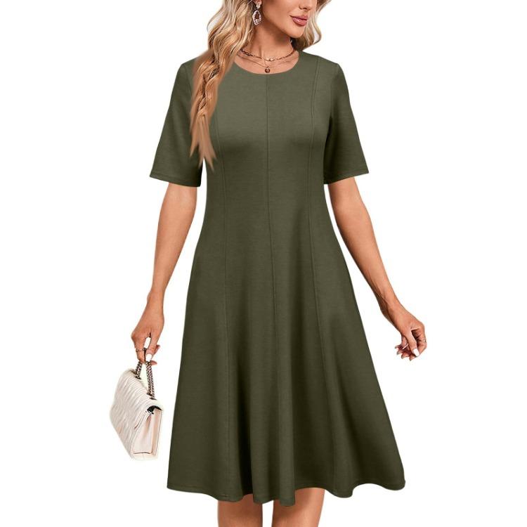 Elegant Casual Womens Dress Short Sleeve Round Neck S