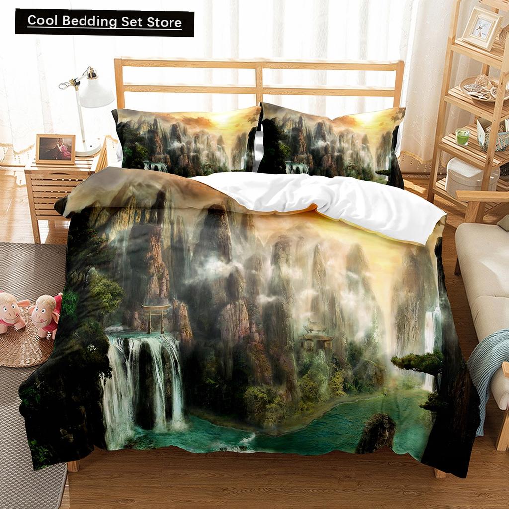 Cartoon Fantasy World King Queen Duvet Cover Magic Castle Bedding Set Mythical Landscape Quilt Cover Polyester Comforter Cover