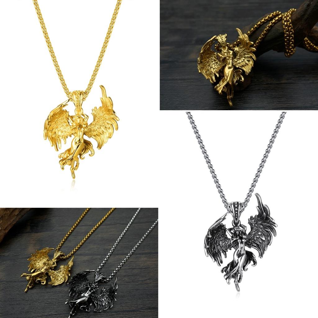 Trendy Retro Angel Pendant Necklace Fashionable Titanium Steel Jewelry Geometric Design