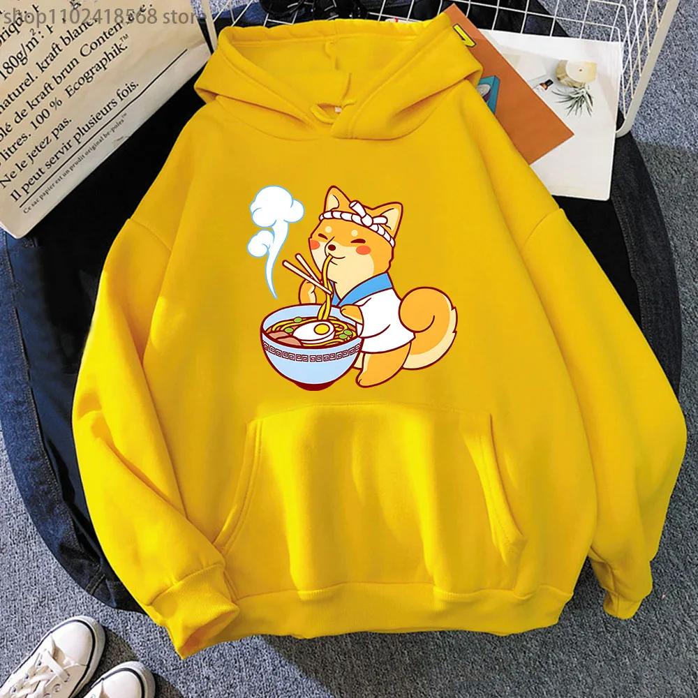 Ramen Shiba Hoodies Mens Cartoon Graphic Sweatshirt Long Sleeve Casual Kawaii Dog Pullover Aesthetic Women Coats