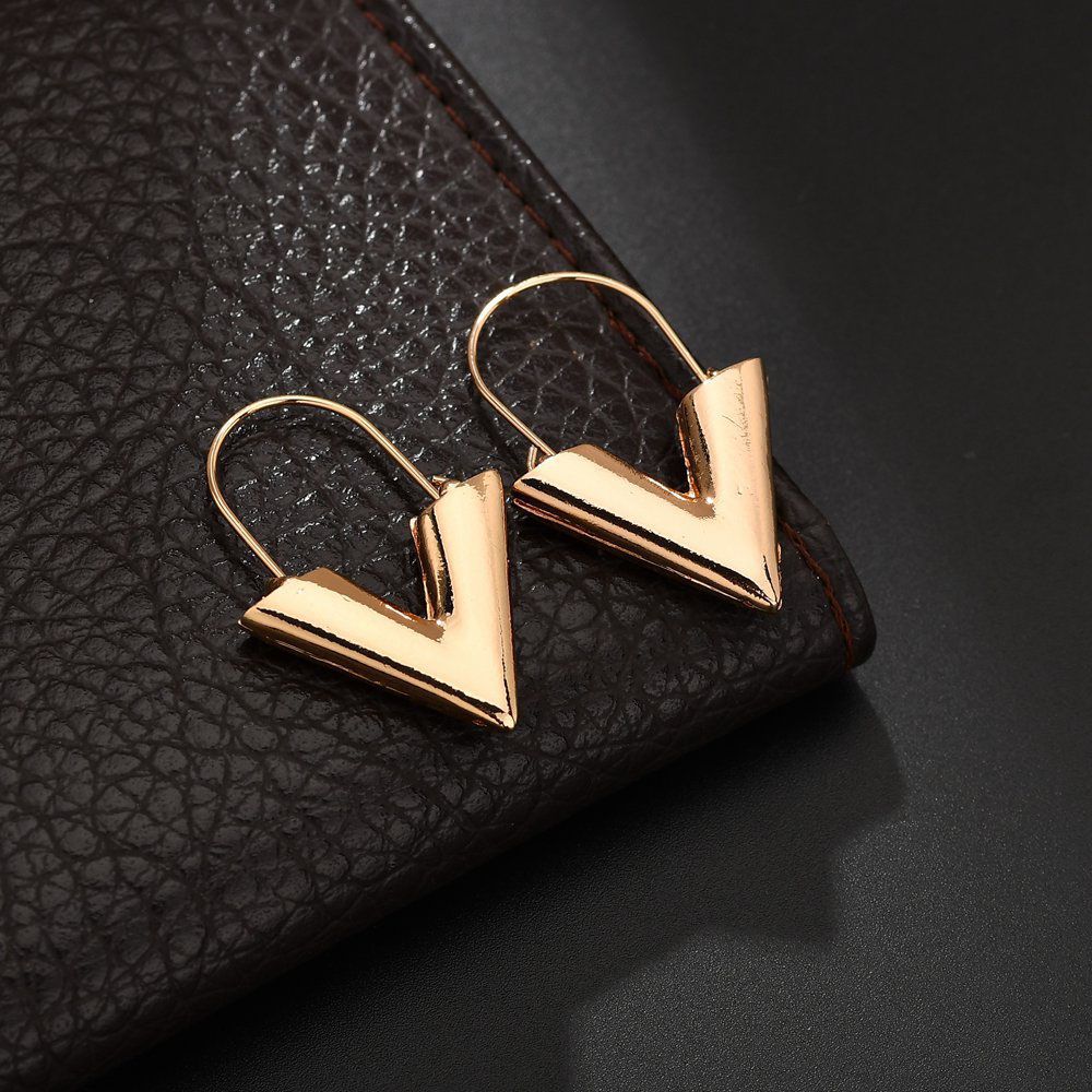 Simple Metal Texture Gift For Women Letter V Hoop Earrings Drop Earrings Dangle Earring Jewelry