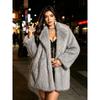 Womens Mid-Length Faux Fur Coat Blazer Collar Thick Warm Winter Outerwear