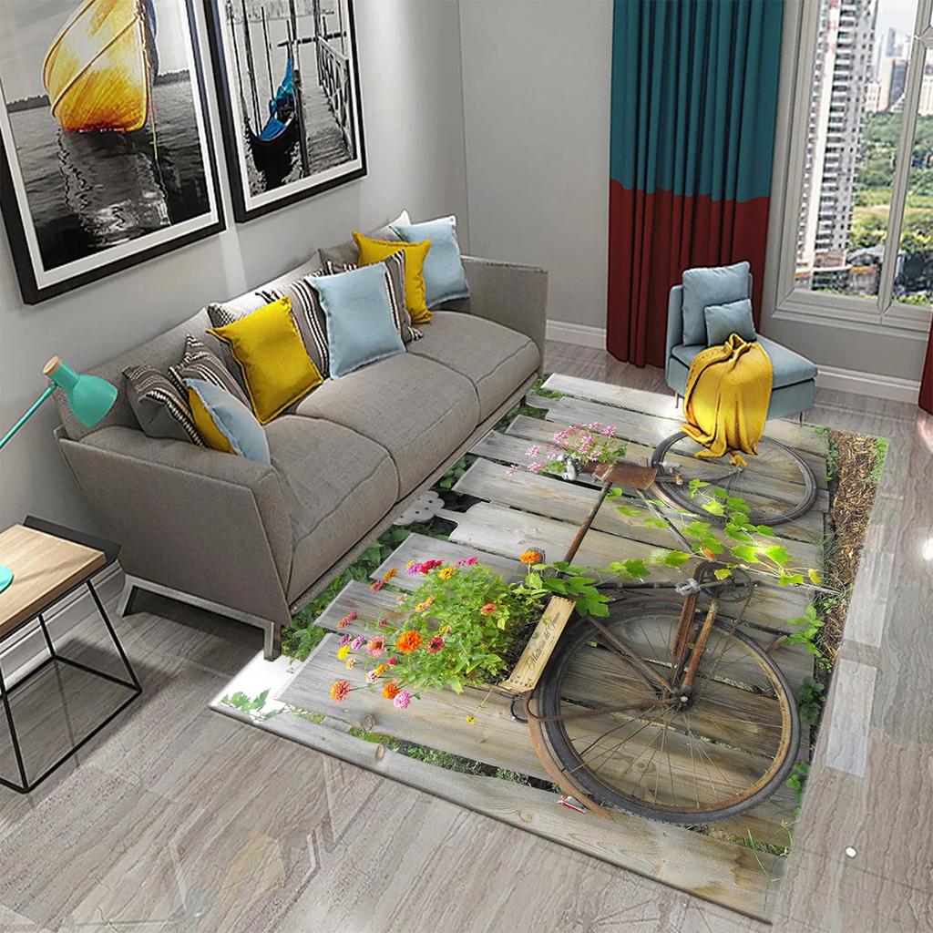 3D Vintage Flower Bicycle Carpet for Bedroom Entrance Decor Door Mat Bathroom Hallway Non-Slip Rug Decor Kitchen Living Room Mat