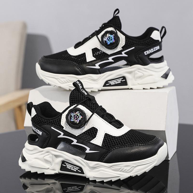 Boys' Sports Shoes 2025 Summer New Children's Primary School Students Rotating Button Breathable Casual Soft-soled Running Shoes