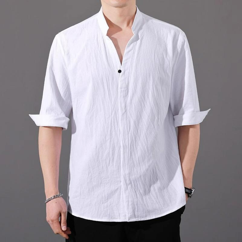 Large Size Linen Short-sleeved Shirt Men's Loose Tide Plus Fertilizer To Increase Men's Summer Cotton and Linen Five-point Sleeve Thin Section