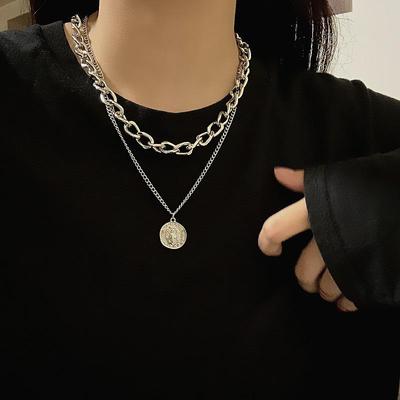European & American Retro Double-Layer Chain Necklace - Exaggerated Hip-Hop Clavicle Chain for Women