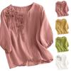 Damen Baumwoll-Leinen Stickerei Locker Retro Rundhals Pullover Top