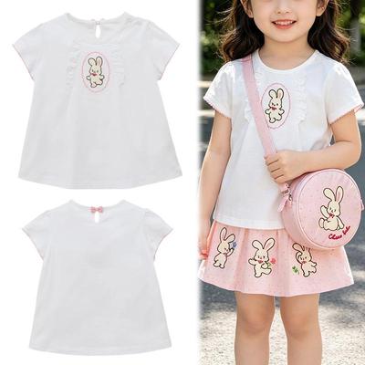 In-Stock Japanese Cute Rabbit Embroidery Short-Sleeve Lace Bow T-Shirt