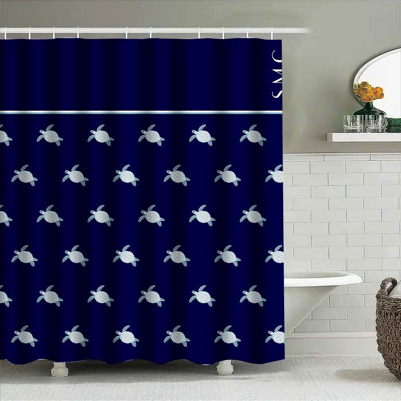 Ocean Turtle Shower Curtain Navy Blue With White Turtles Waterproof Fabric Bathroom Decor For Home Bath