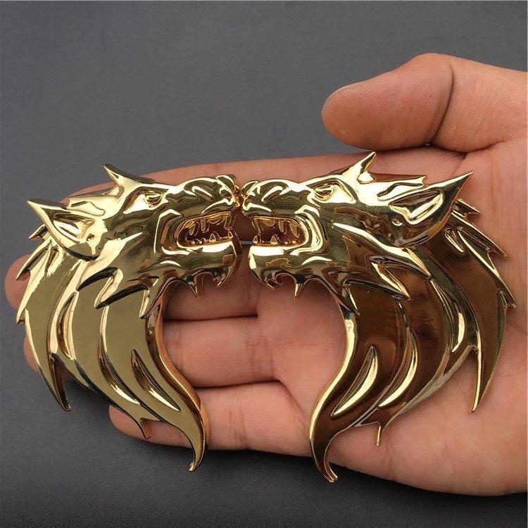 1 Pair 3D Wolf Head Metal Emblem,Fender Rear Styling Emblem for Car Truck SUV Moto Motorcycle Etc. золотой