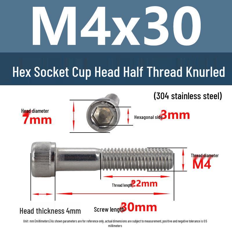 304 Stainless Steel Hex Socket Screws M4-M20, Cylindrical Head, Partial Thread Bolts