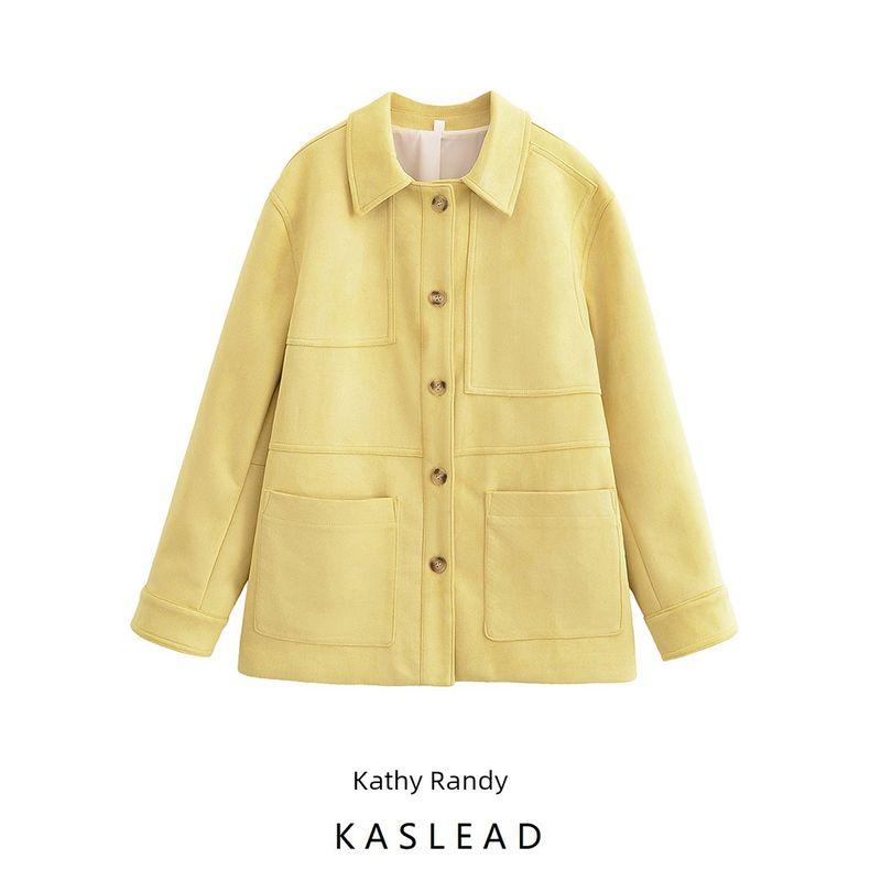 Kaslead New Women Clothes Western Style Fashion Simple Straight Suede Outerwear 4341744