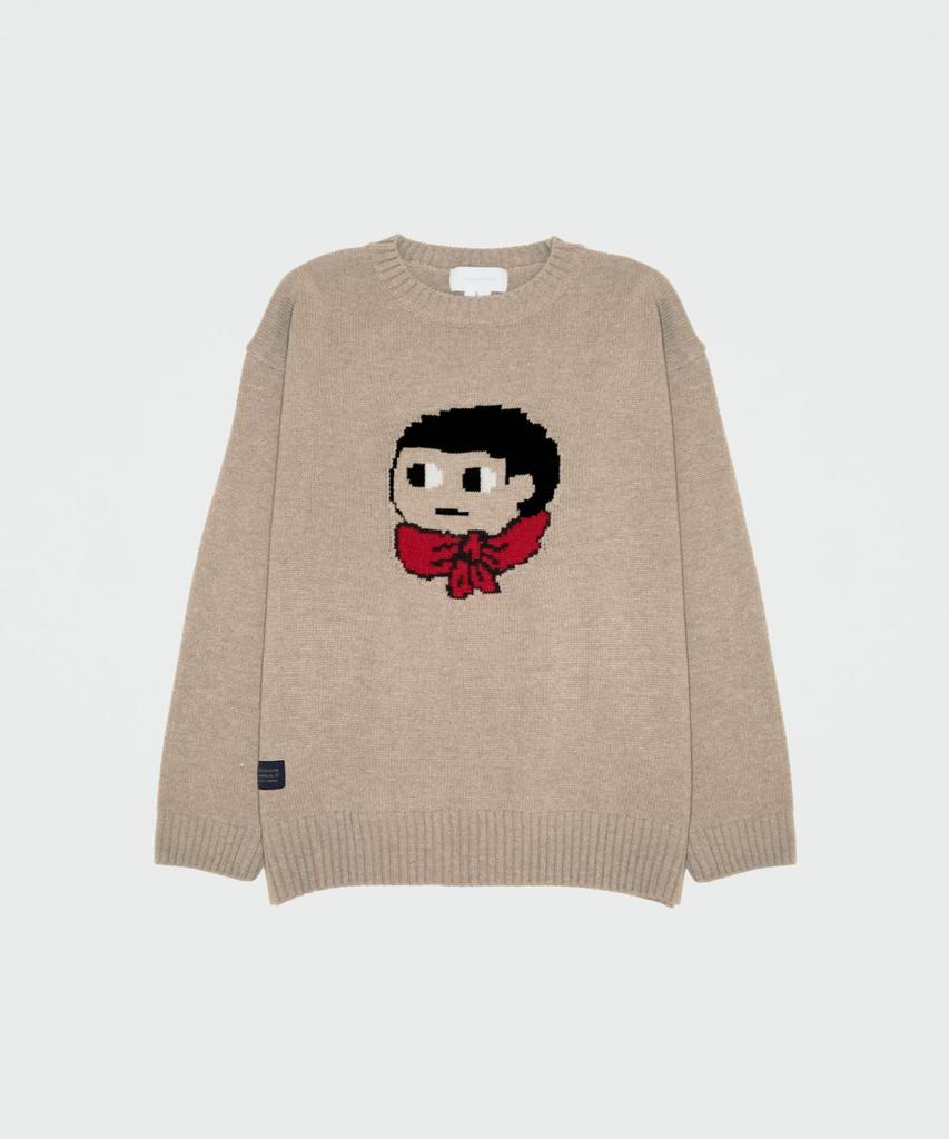 GROUNDWORK Baggage Man Face Knit Sweater / Beige