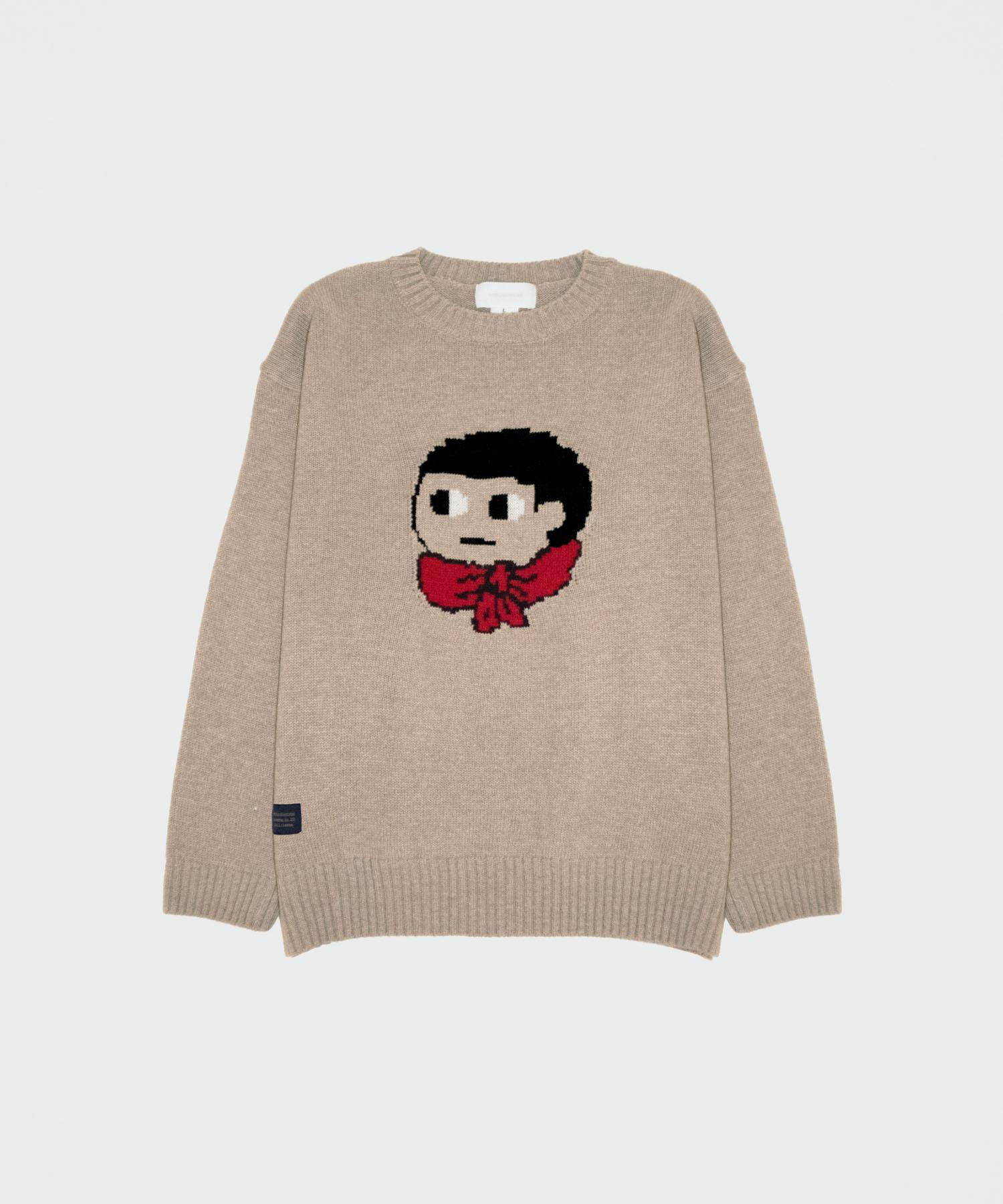 Ground Work Baggage Man Face Knit Sweater / Beige L