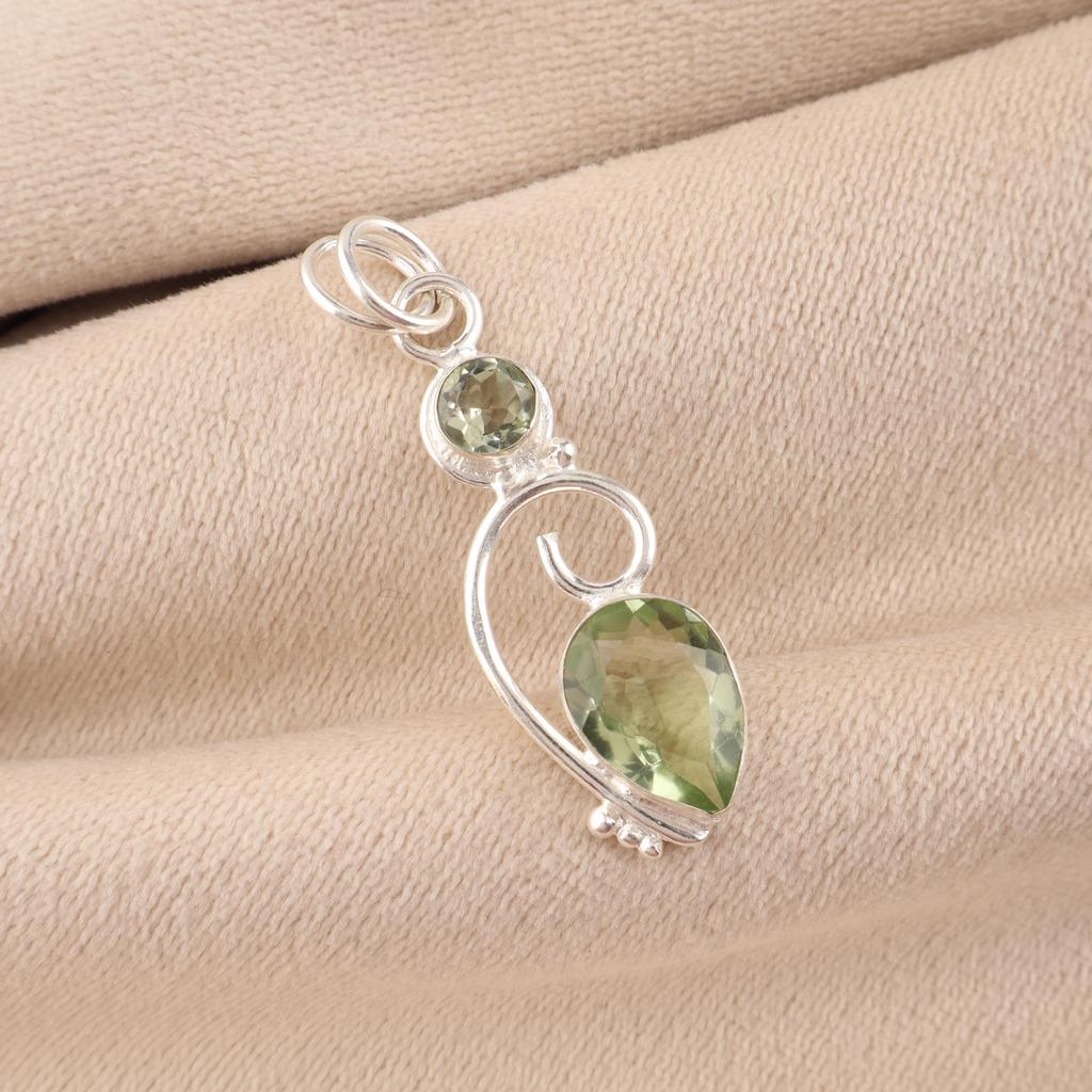 Green Amethyst Gemstone 925 Sterling Silver Jewelry Partywear Pendant 1.47" Women Jewelry For Anniversary Gift PP-31-27