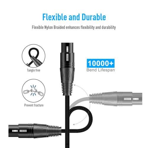 SONICAKE Microphone Cable, XLR Male to Female, 3-Pin Nylon Braided, for Studio Recording and Live Production, Black (3M)