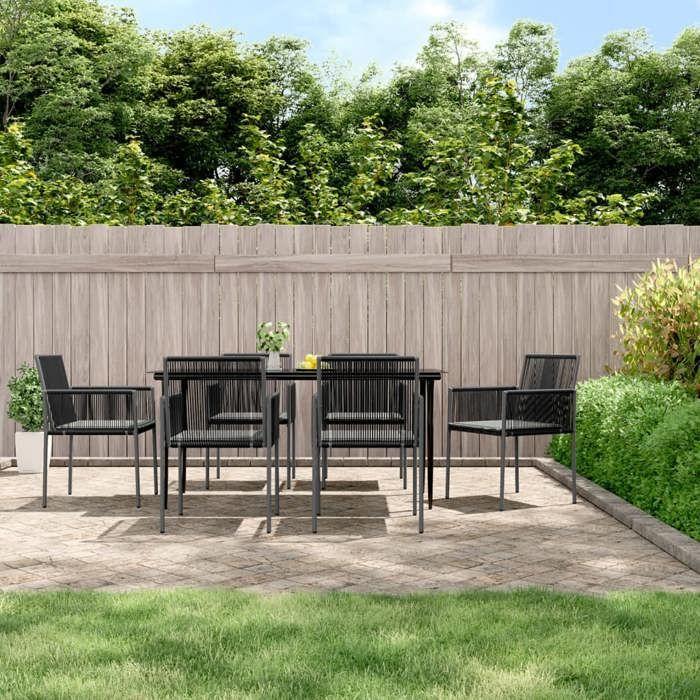 VidaXL Ensemble à manger de jardin coussins 7 pcs noir rotin et acier, ensemble à manger, ensemble à manger d'extérieur, 3187070