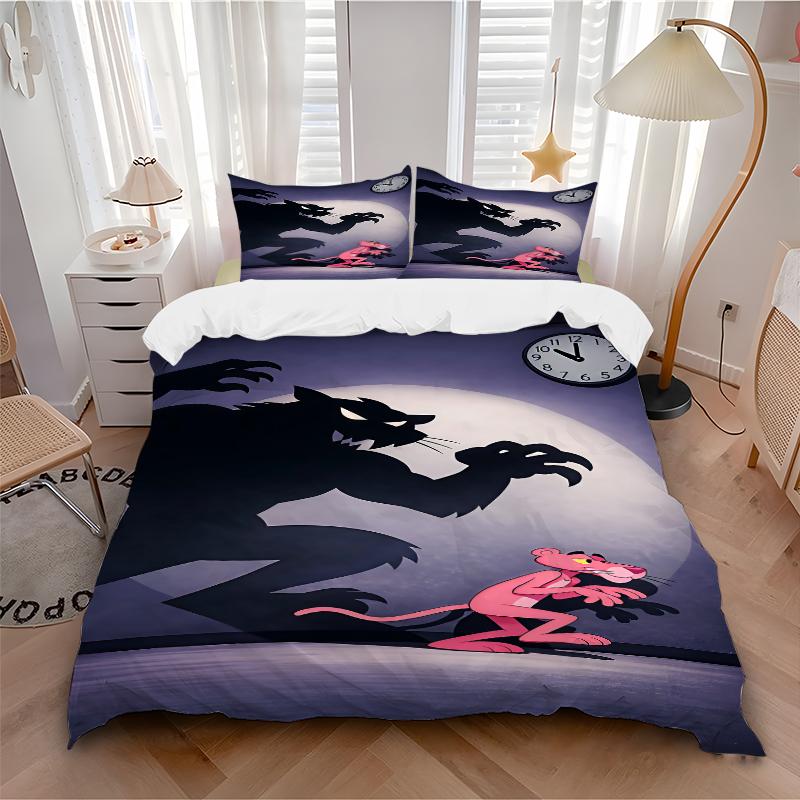 3Pcs Pink Panther Vs Wolf Bedding Sets For All Sizes New 3D Printed Bed Cover Comforter Duvet Cover Pillowcase Bedroom Decoration