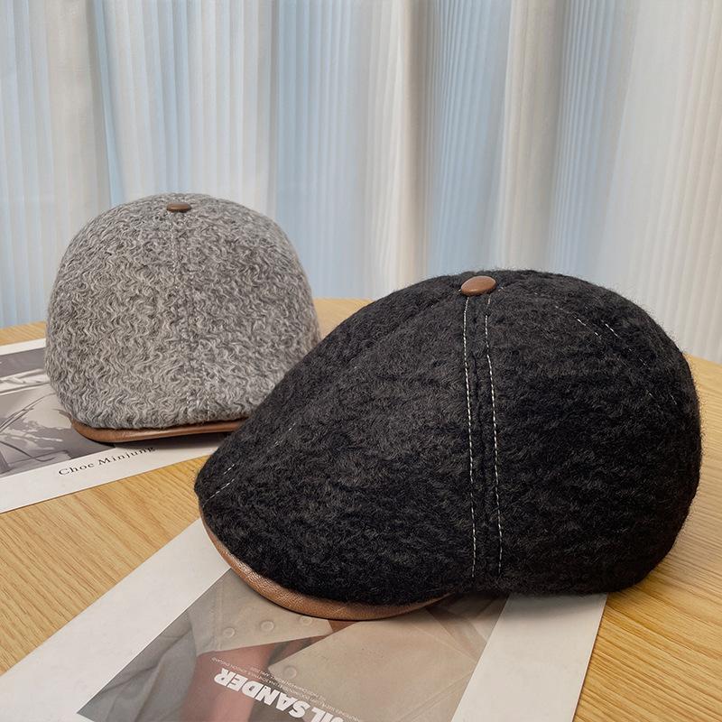 British Retro Woolen Progressive Hat Women's Autumn and Winter Plush Newsboy Hat Showing Face Small Warm Painter Beret